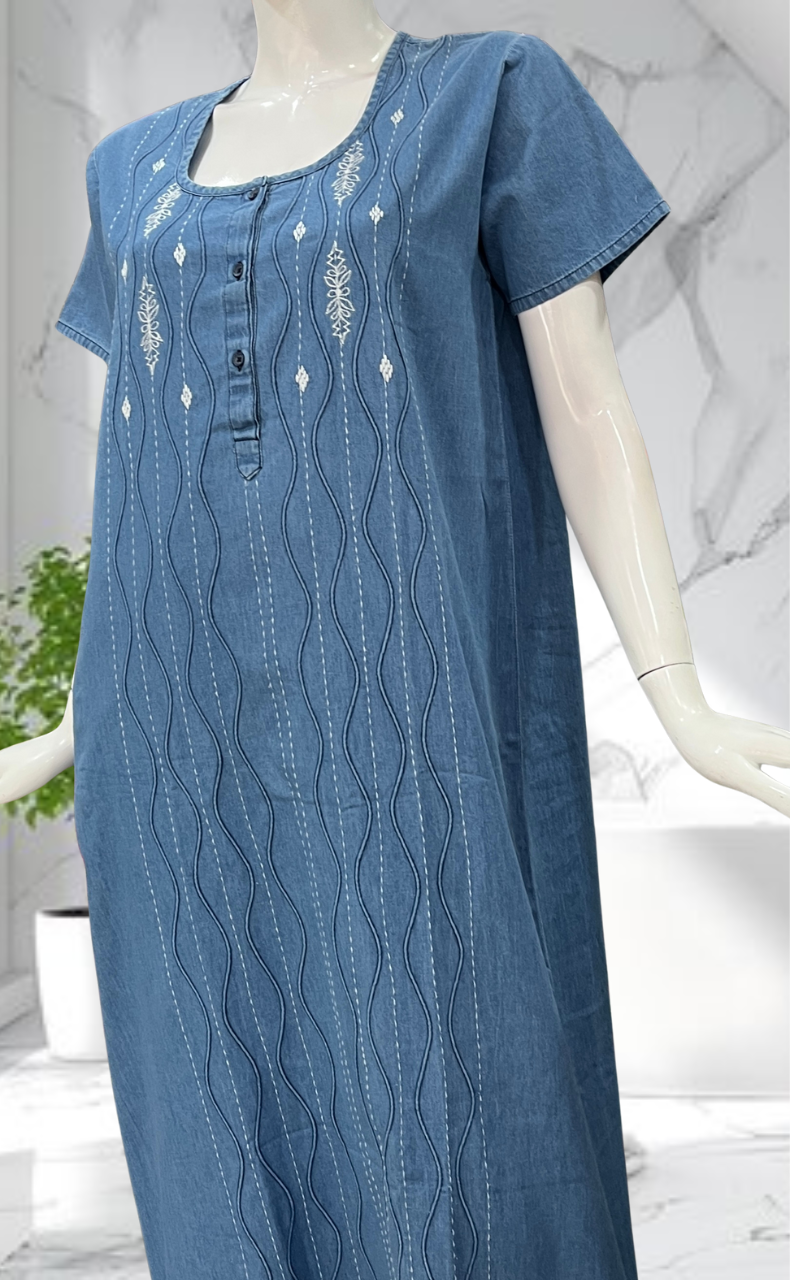 Light Blue Denim Nighty. Denim Cotton | Laces and Frills - Laces and Frills