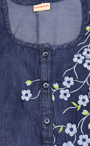 Navy Blue Flora Denim Nighty. Denim Cotton | Laces and Frills - Laces and Frills