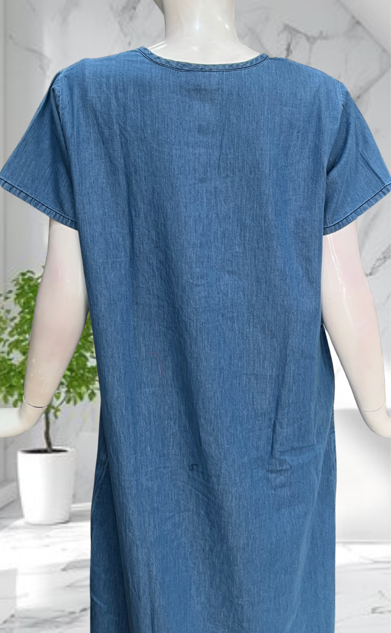 Light Blue Flora Denim Nighty. Denim Cotton | Laces and Frills - Laces and Frills