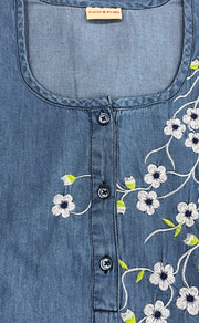 Light Blue Flora Denim Nighty. Denim Cotton | Laces and Frills - Laces and Frills