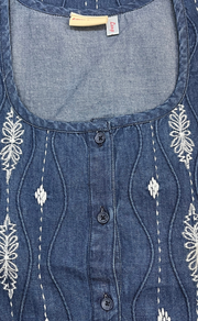 Navy Blue Floral Denim Long Sleeve Nighty. Denim Cotton | Laces and Frills - Laces and Frills