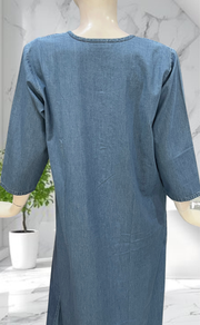 Light Blue Floral Denim Long Sleeve Nighty. Denim Cotton | Laces and Frills - Laces and Frills