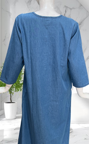 Light Blue Flora Denim Long Sleeve Nighty. Denim Cotton | Laces and Frills - Laces and Frills