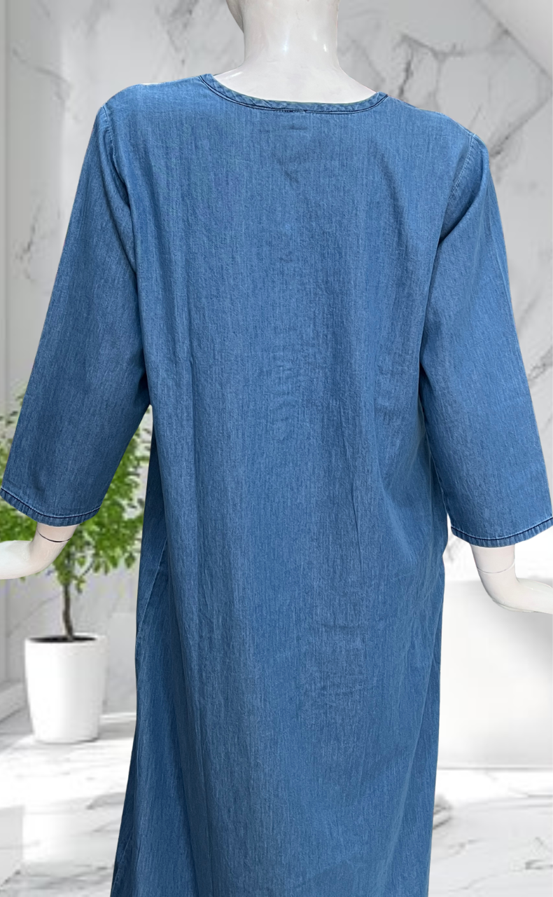 Light Blue Flora Denim Long Sleeve Nighty. Denim Cotton | Laces and Frills - Laces and Frills