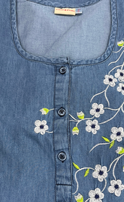 Light Blue Flora Denim Long Sleeve Nighty. Denim Cotton | Laces and Frills - Laces and Frills
