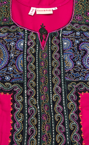 Rani Pink Bhopali Embroidery Soft Cotton Long Sleeves Nighty. Soft Breathable Fabric | Laces and Frills - Laces and Frills