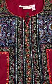 Maroon Bhopali Embroidery Soft Cotton Long Sleeves Nighty. Soft Breathable Fabric | Laces and Frills - Laces and Frills