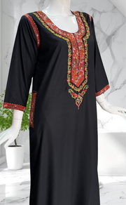 Black Bhopali Embroidery Soft Cotton Long Sleeves Nighty. Soft Breathable Fabric | Laces and Frills - Laces and Frills