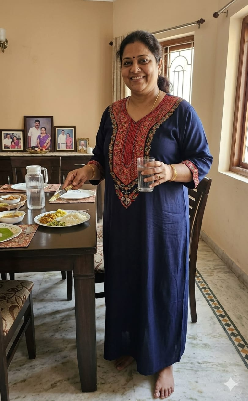 Navy Blue Bhopali Embroidery Soft Cotton Long Sleeves Nighty. Soft Breathable Fabric | Laces and Frills - Laces and Frills