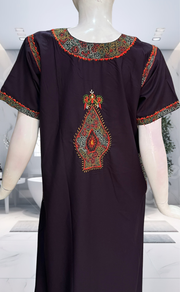 Violet Bhopali Embroidery Soft Cotton Nighty. Soft Breathable Fabric | Laces and Frills - Laces and Frills
