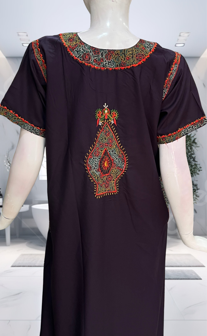 Violet Bhopali Embroidery Soft Cotton Nighty. Soft Breathable Fabric | Laces and Frills - Laces and Frills