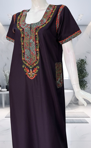 Violet Bhopali Embroidery Soft Cotton Nighty. Soft Breathable Fabric | Laces and Frills - Laces and Frills