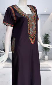 Violet Bhopali Embroidery Soft Cotton Nighty. Soft Breathable Fabric | Laces and Frills - Laces and Frills