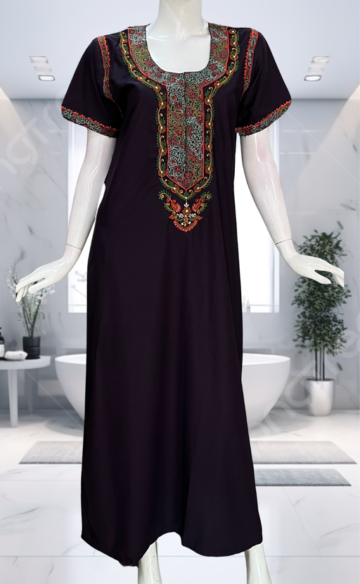 Violet Bhopali Embroidery Soft Cotton Nighty. Soft Breathable Fabric | Laces and Frills - Laces and Frills