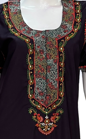 Violet Bhopali Embroidery Soft Cotton Nighty. Soft Breathable Fabric | Laces and Frills - Laces and Frills