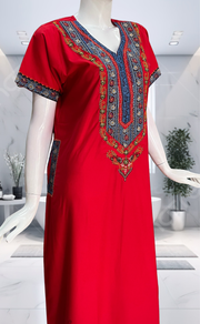 Red Bhopali Embroidery Soft Cotton Nighty. Soft Breathable Fabric | Laces and Frills - Laces and Frills