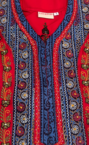 Red Bhopali Embroidery Soft Cotton Nighty. Soft Breathable Fabric | Laces and Frills - Laces and Frills