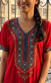 Red Bhopali Embroidery Soft Cotton Nighty. Soft Breathable Fabric | Laces and Frills - Laces and Frills