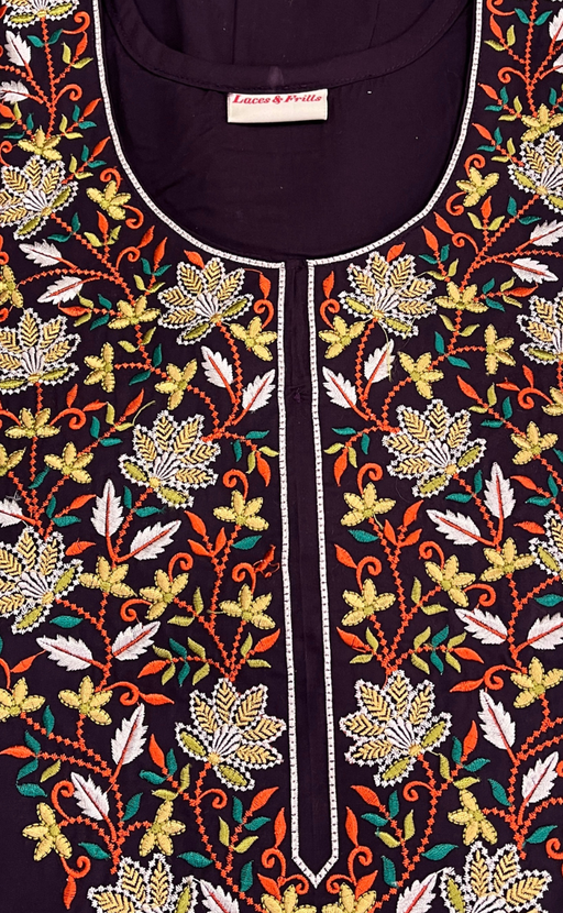 Dark Violet Embroidery Soft Cotton Long Sleeve Nighty. Soft Breathable Fabric | Laces and Frills - Laces and Frills