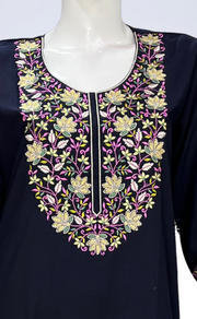 Navy Blue Embroidery Soft Cotton Long Sleeve Nighty. Soft Breathable Fabric | Laces and Frills - Laces and Frills