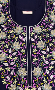 Navy Blue Embroidery Soft Cotton Long Sleeve Nighty. Soft Breathable Fabric | Laces and Frills - Laces and Frills
