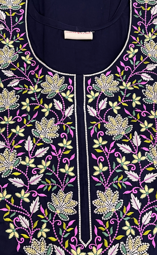 Navy Blue Embroidery Soft Cotton Long Sleeve Nighty. Soft Breathable Fabric | Laces and Frills - Laces and Frills
