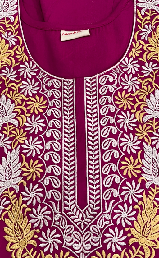 Rani Pink Embroidery Soft Cotton Nighty. Soft Breathable Fabric | Laces and Frills - Laces and Frills