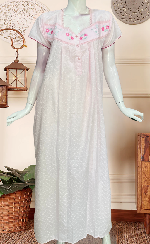 Baby Pink Floral Boutique Cotton Nighty . Pure Durable Cotton | Laces and Frills - Laces and Frills