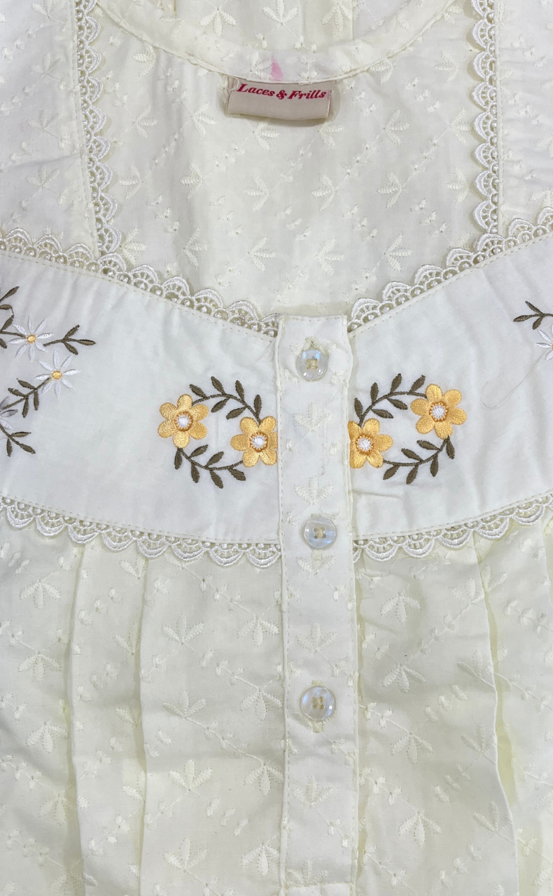 Light Yellow Floral Boutique Cotton Nighty . Pure Durable Cotton | Laces and Frills - Laces and Frills