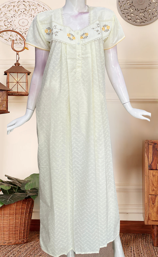 Light Yellow Floral Boutique Cotton Nighty . Pure Durable Cotton | Laces and Frills - Laces and Frills