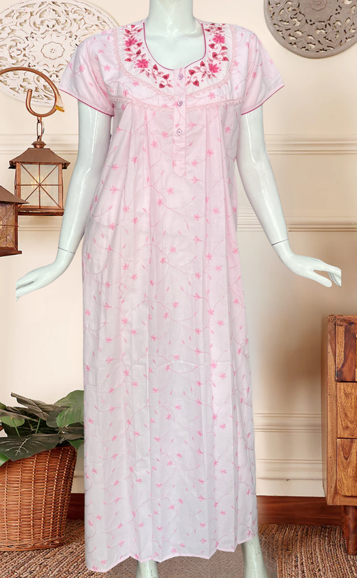 Pink Floral Boutique Cotton Nighty . Pure Durable Cotton | Laces and Frills - Laces and Frills