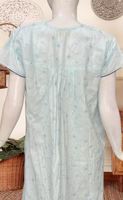 Light Blue Floral Boutique Cotton Nighty . Pure Durable Cotton | Laces and Frills - Laces and Frills