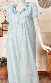 Light Blue Floral Boutique Cotton Nighty . Pure Durable Cotton | Laces and Frills - Laces and Frills