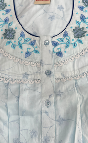 Light Blue Floral Boutique Cotton Nighty . Pure Durable Cotton | Laces and Frills - Laces and Frills