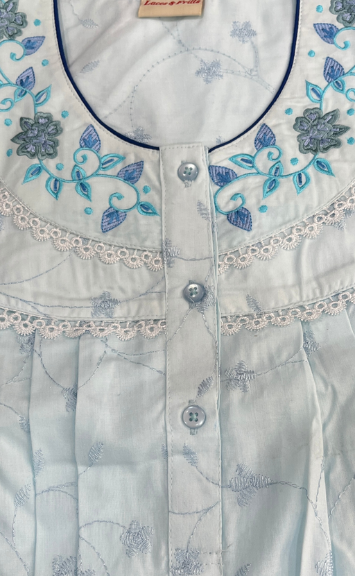 Light Blue Floral Boutique Cotton Nighty . Pure Durable Cotton | Laces and Frills - Laces and Frills