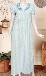 Light Blue Floral Boutique Cotton Nighty . Pure Durable Cotton | Laces and Frills - Laces and Frills