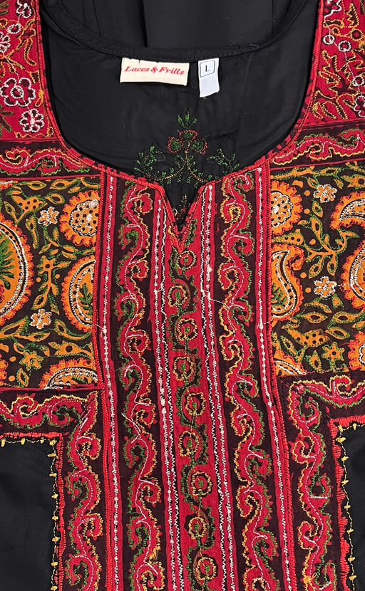 Black Bhopali Embroidery Soft Cotton Nighty. Soft Breathable Fabric | Laces and Frills - Laces and Frills