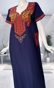 Navy Blue Bhopali Embroidery Soft Cotton Nighty. Soft Breathable Fabric | Laces and Frills - Laces and Frills