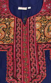 Navy Blue Bhopali Embroidery Soft Cotton Nighty. Soft Breathable Fabric | Laces and Frills - Laces and Frills