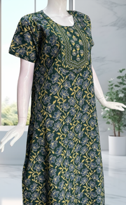 Green Floral Pure Cotton Nighty. Pure Durable Cotton | Laces and Frills - Laces and Frills
