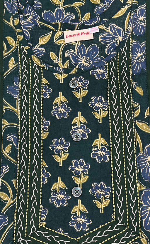 Green Floral Pure Cotton Nighty. Pure Durable Cotton | Laces and Frills - Laces and Frills
