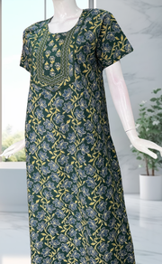 Green Floral Pure Cotton Nighty. Pure Durable Cotton | Laces and Frills - Laces and Frills