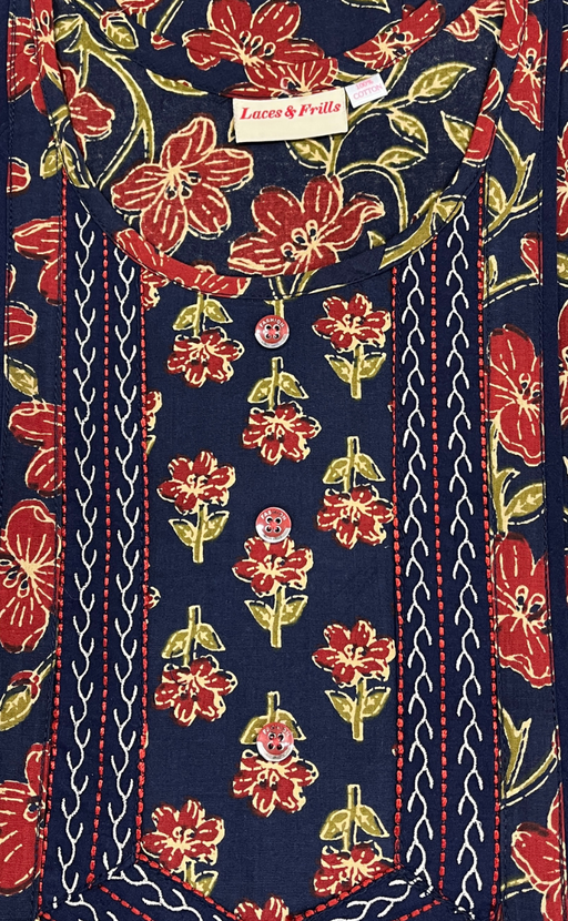 Blue Floral Pure Cotton Nighty. Pure Durable Cotton | Laces and Frills - Laces and Frills