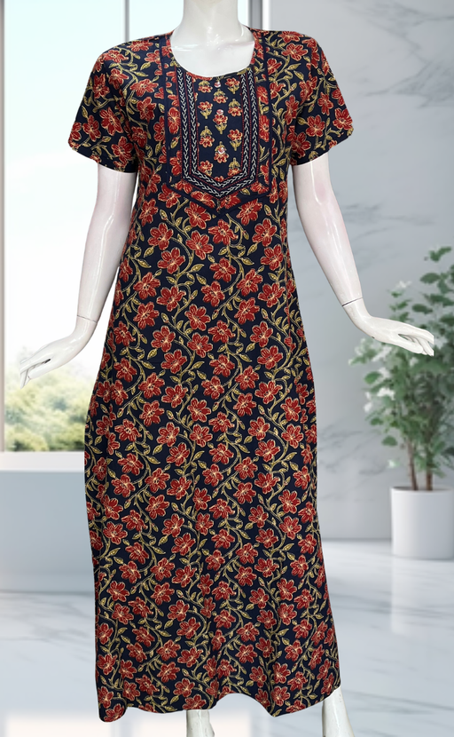 Blue Floral Pure Cotton Nighty. Pure Durable Cotton | Laces and Frills - Laces and Frills