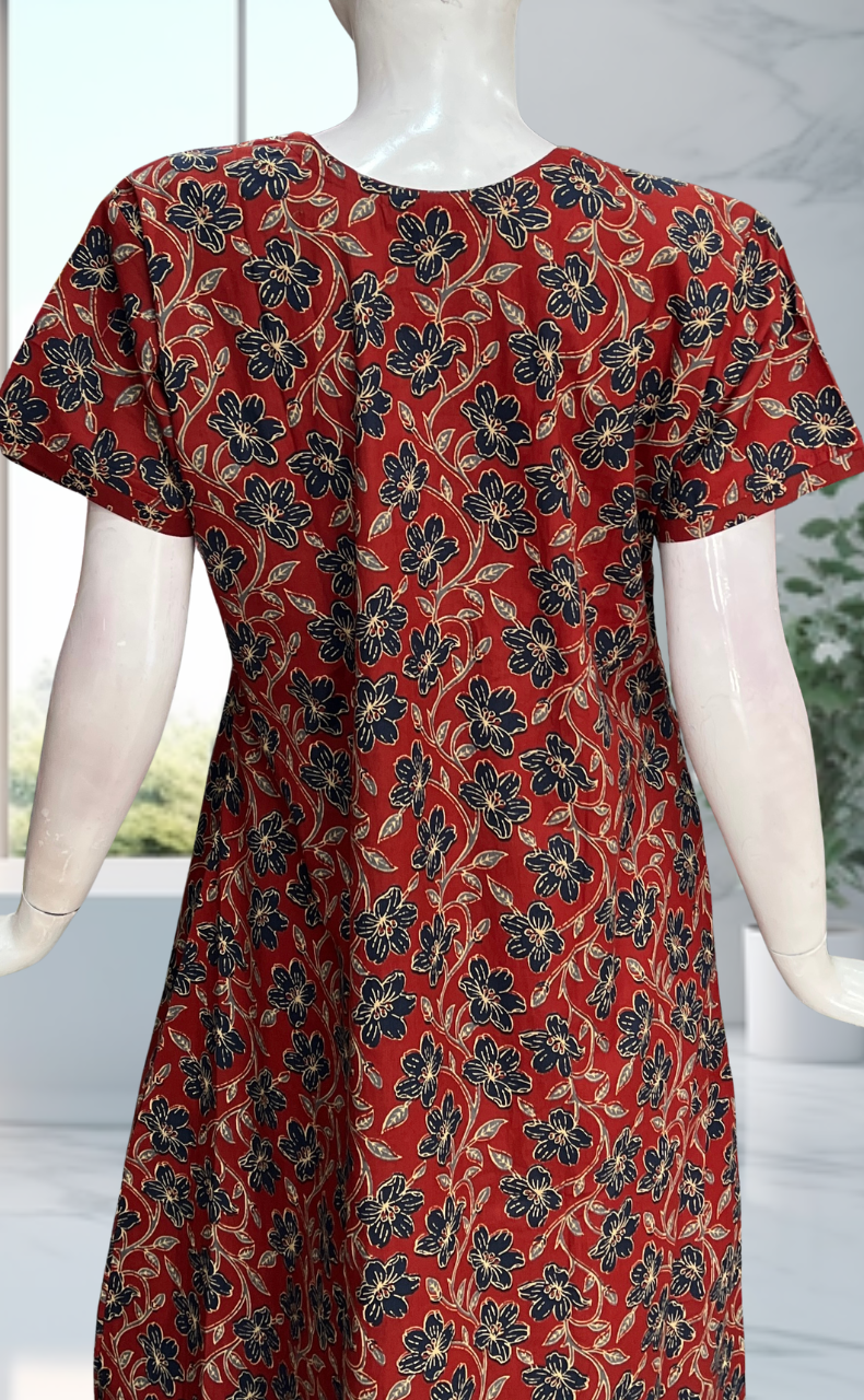Maroon Floral Pure Cotton Nighty. Pure Durable Cotton | Laces and Frills - Laces and Frills