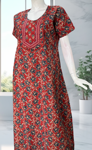 Maroon Floral Pure Cotton Nighty. Pure Durable Cotton | Laces and Frills - Laces and Frills