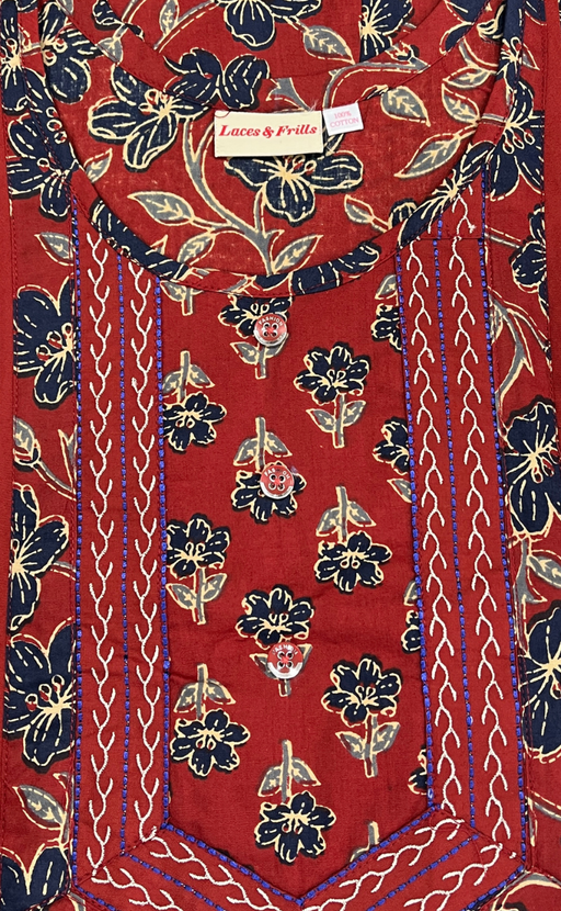 Maroon Floral Pure Cotton Nighty. Pure Durable Cotton | Laces and Frills - Laces and Frills