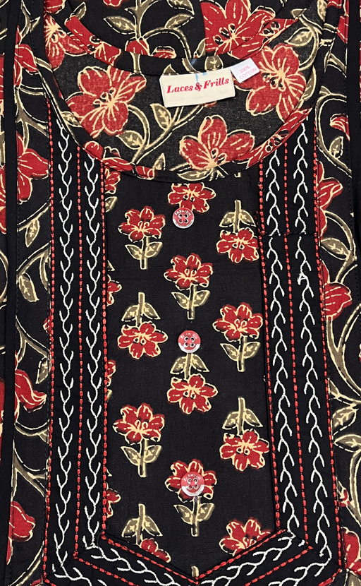 Black Floral Pure Cotton Nighty. Pure Durable Cotton | Laces and Frills - Laces and Frills