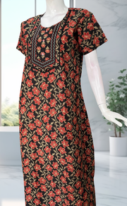 Black Floral Pure Cotton Nighty. Pure Durable Cotton | Laces and Frills - Laces and Frills