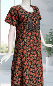 Black Floral Pure Cotton Nighty. Pure Durable Cotton | Laces and Frills - Laces and Frills
